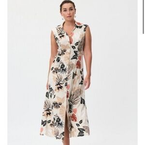 Joseph Ribkoff Tropical Print Maxi Dress - Black, Cream, Coral